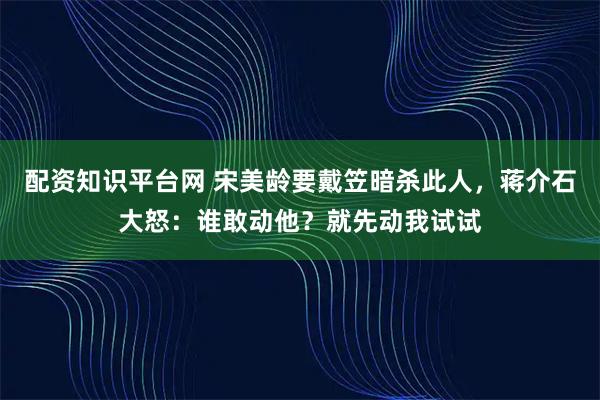 配资知识平台网 宋美龄要戴笠暗杀此人，蒋介石大怒：谁敢动他？就先动我试试